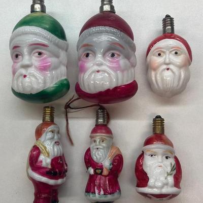 (6) Vintage Glass Santa Bulbs