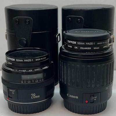 (2) Canon Tiffen 52mm Haze-1 Camera Lenses With Cases - (1) Is Missing Lens Cover