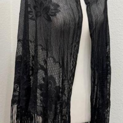 Gilly Forge London Fur Hat & 100 Percent Rayon Made In Japan Floral Lace Shawl With Fringe 