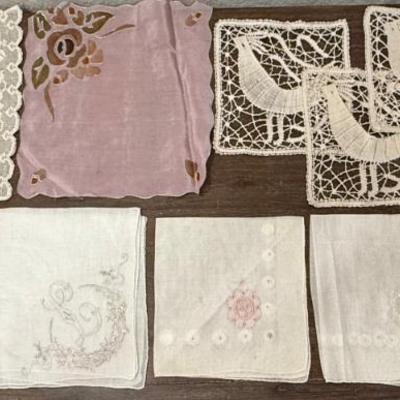 Assorted Antique Lace & Silk Handkerchiefs Embroidered & Painted 