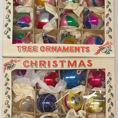 (2) Vintage Dozen Count Boxes Of Glass Christmas Ornaments
