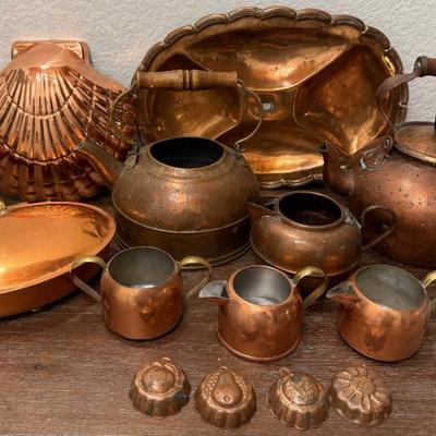 Antique Copper Tea Pots - Cream & Sugar - Bowls - Small Molds - Bowls 