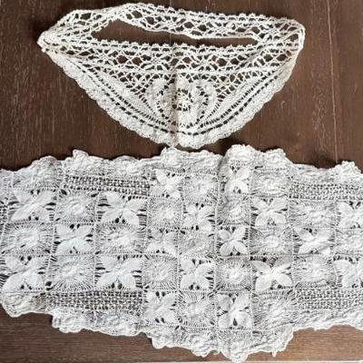 Antique Embroidered Head Scarf And Ivory Cotton Embroidered Collar