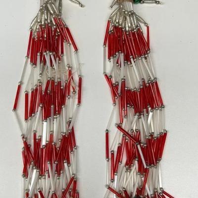 (2) Sets Of Antique Japan Glass Bead Tree Tinsel - Red, White, And Silver