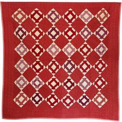 58" X 60" Antique Hand Pieced And Quilted Children's Quilt With Red Calico Back