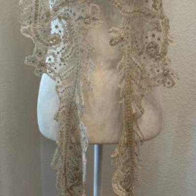 Antique Edwardian Venetian Point Lace Collar & Hand Made Bobbin Tape Lace Dress Trim 