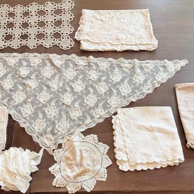 Antique Linens Rose Tambour Lace Scarf - Lace Doily - Cotton Collar 