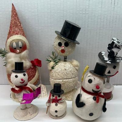 (6) Vintage Germany And Japan Paper Mache Snowmen And Santa