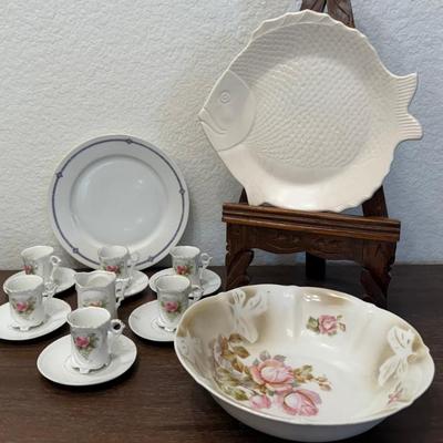 Vintage Small Tea Cup & Saucer Set With Creamer - Chicken Of The Sea 1950's Fish Plate - Germany Bowl & More