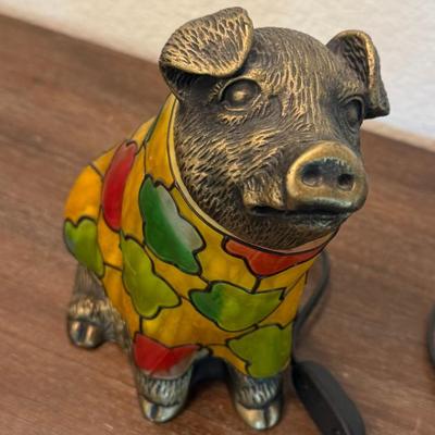 Vintage Glass & Metal Pig Lamp (as Is) Works 