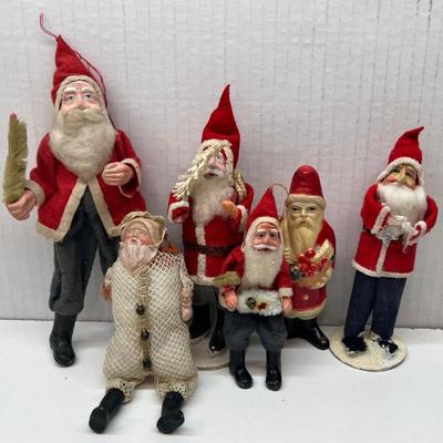 (6) Vintage Chalkware, Paper Mache, And Plastic Santa Figurines