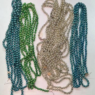 (4) Antique Strands Of Blue Green And Silver Mercury Glass Bead Tree Tinsel (as Is)