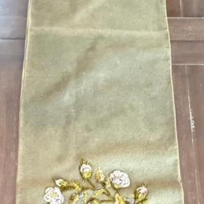 Antique Crushed Velvet & Felt Crewel Work Runner (as Is) 48" Long 