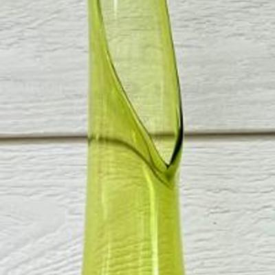 Vintage 24" Green Art Glass Swung Vase