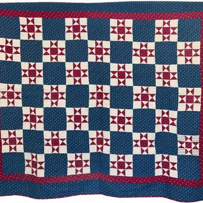 69.5" X 84" Antique Hand Stitched And Quilted Country Feel Quilt
