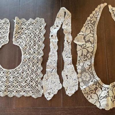 (3) Antique Lace Collars - Tape Lace - Bobbin Lace (1) As Is 