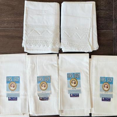 (2) White Embroidered Edge Pillow Cases (4) First Lady Superior Quality King Size 42 X 36 Pillow Cases W Tags