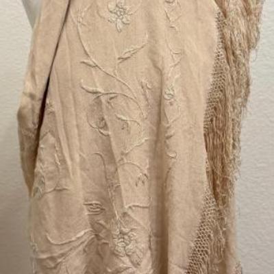 Gorgeous Light Pink Silk Hand Embroidered Piano Scarf With Fringe