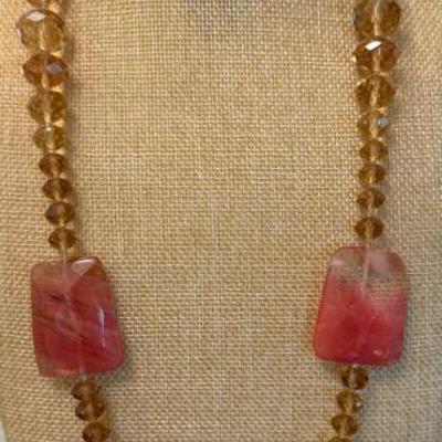 Vintage Czech Crystal Graduated Faceted Bead 32 Inch Necklace With Pink Stone Accents (as Is)