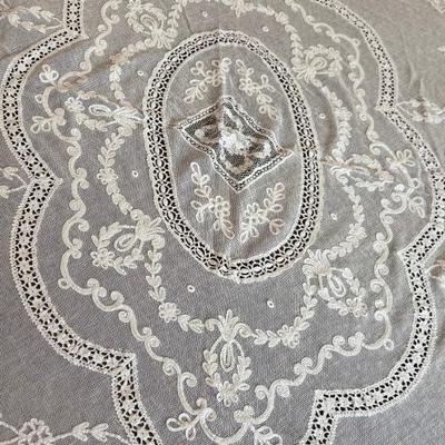 Antique Normandy Net Lace Tablecloth Hand Made (as Is) 
