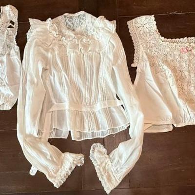 (3) Antique Embroidered and Crochet Tops And Blouse