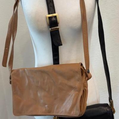 Vintage Perlina Black Leather Cross Body Bag & Italy Enny Leather Cross Body Tan Bag 
