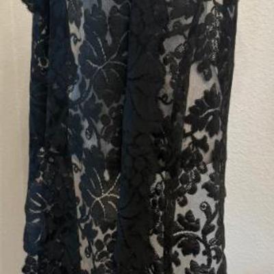 Beautiful Antique Net & Lace Black Mourning Scarf 108 X 18 