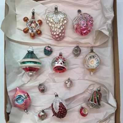 (15) Vintage And Antique Mercury Glass Christmas Ornaments - Miniature, Atomic, And More