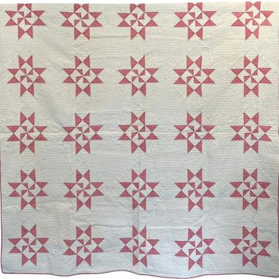 74" X 74" Antique Pink And White Pinwheel Pattern Quilt With White Back