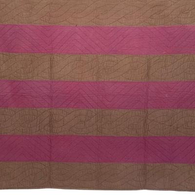 63" X 51.5" Antique Machine Pieced Hand Quilted Sateen Brown And Purple Bar Children's Quilt With Brown Back
