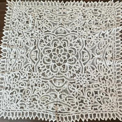 Antique Ivory Tape & String Lace 40" X 40" Table Cover 