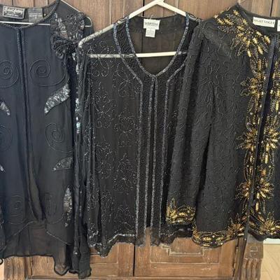 (3) Vintage Silk And Bead Size S Dress Evening Jackets Warisha - Night Vogue - Robert Anthony 