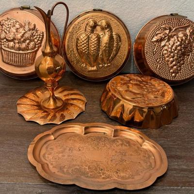 4 Vintage Aspic Gelatin Molds - Birds - Grapes - Fruit Basket - Necmitten G Antep Karaturan Pitcher & Plate 