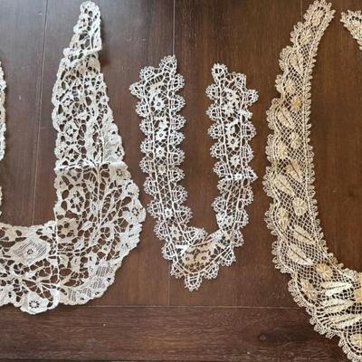(3) Antique Hand Tatted Lace Collars (2) White & (1) Ecru 