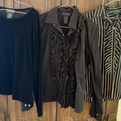 (3) Vintage Ralph Lauren Ladies Small Shirts (1) Silk (1) Cotton (1) Polyester
