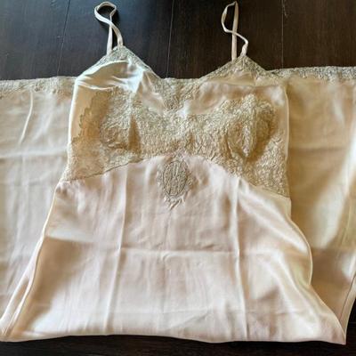 1930 Cor-Ann Nightgown Slip, Pink W Ivory Lace Chemise Lingerie Gown, Size Small
