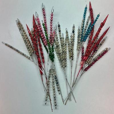 Lot Of Vintage Mercury Glass And Foil Green, Pink, Silver, And Red Christmas Picks