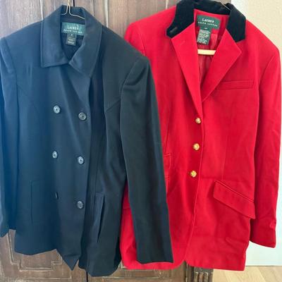(2) Vintage Green & Black Label Ralph Lauren Ladies Size 4 Button Front Jackets Black 100 Percent Wool