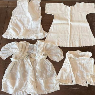 Antique Silk Baby Dress - Cotton Shirt - Cotton Embroidered Dress & (2) Slips
