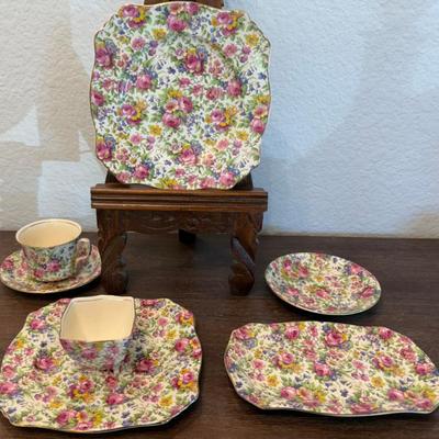 Vintage Royal Winton Summertime Chintz Cup & Saucer - Tray (as Is) - Sugar - (2) Plates 