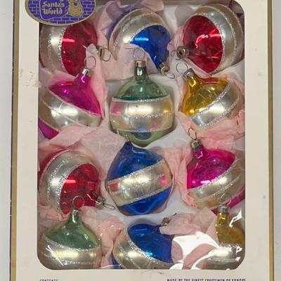 Vintage Santa's World Glass Christmas Ornaments With Box