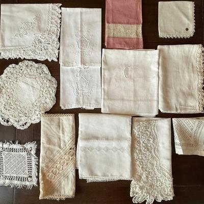 Antique Lace And Linen Hand Towels, Bobbin Lace Table Covers And Doilies