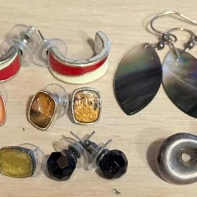 Assorted Vintage Earrings - Chico - Barse Sterling Silver Hoops - Sterling Knots - Mother Of Pearl - Enamel 