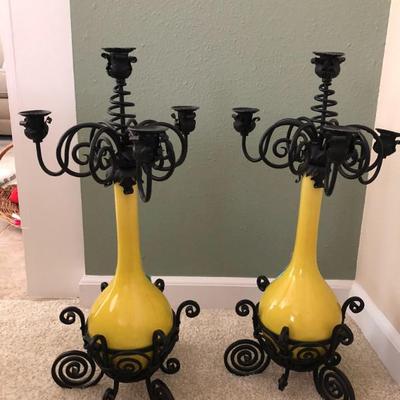 Antique pair of iron and class candelabras $300