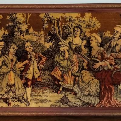 French Wooden Framed Vintage Tapestry