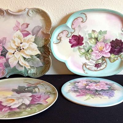 Hand Painted Ceramic Floral Pattern Plates And Trays