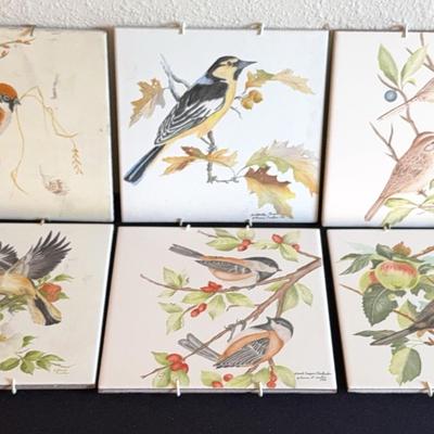 8x8” Hand Painted Tiles Of Birds Signed By Johnnie Tweten 