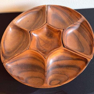Vintage Monkey Pod 7 Dish Lazy Susan Serving Tray
