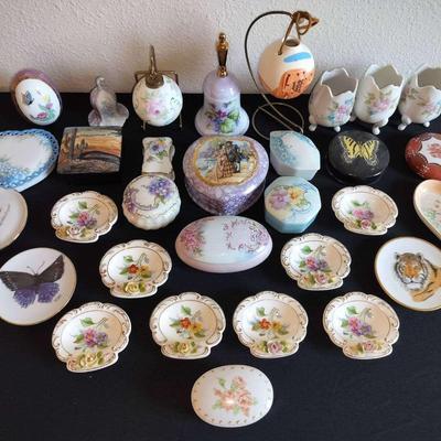 Assortment Of Antique And Vintage Collectible Hand Painted Plates, Trinket Boxes, Ornaments, & More