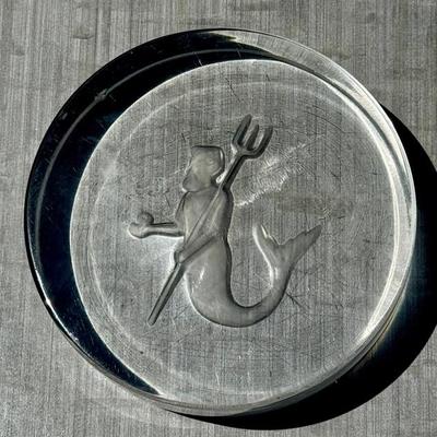 Signed Val Saint Lambert Crystal Intaglio Capricorn Paperweight